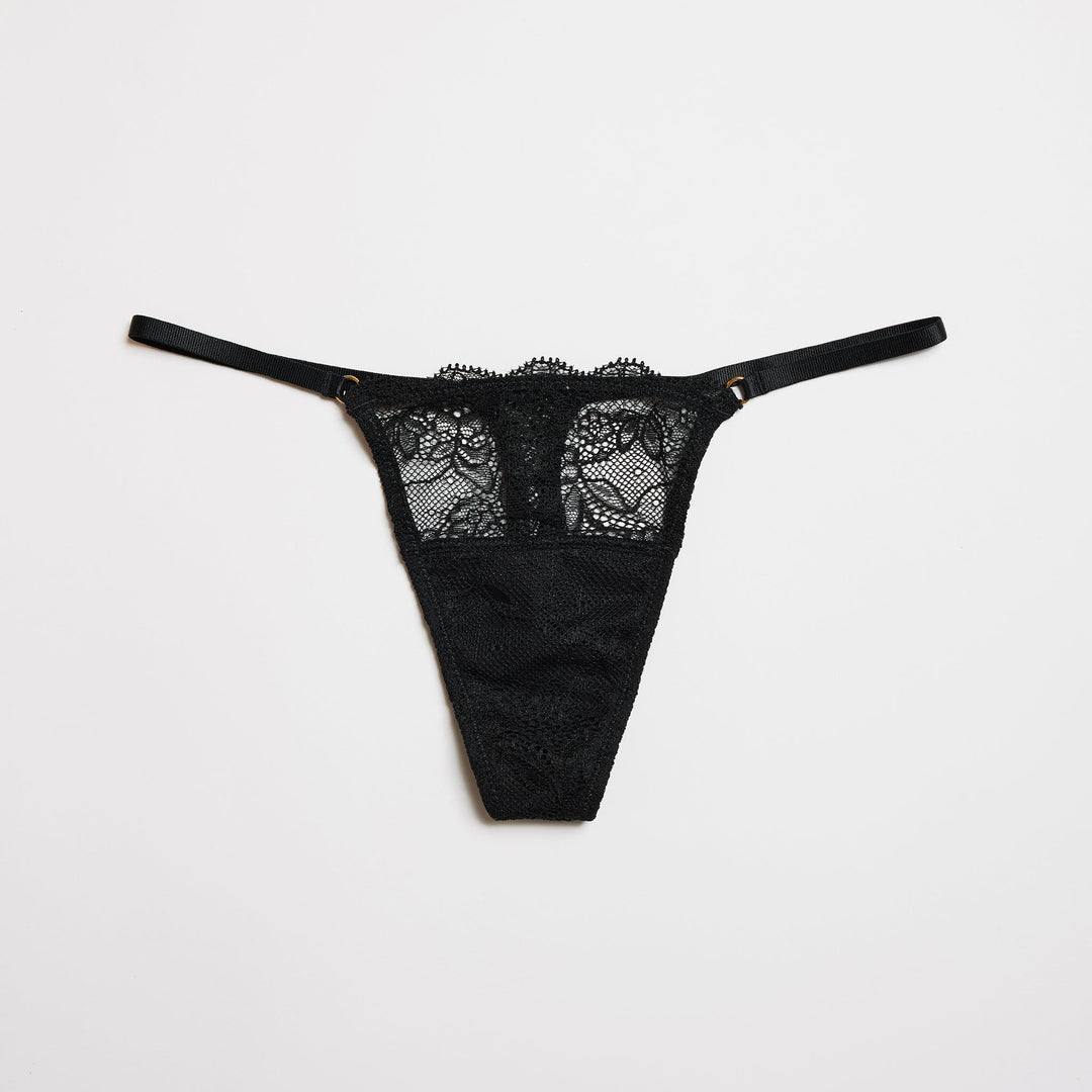 Lace String Thong Black