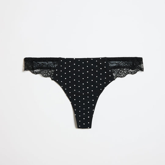 Smooth Lace Thong Noir Dot