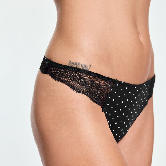 Smooth Lace Thong Noir Dot